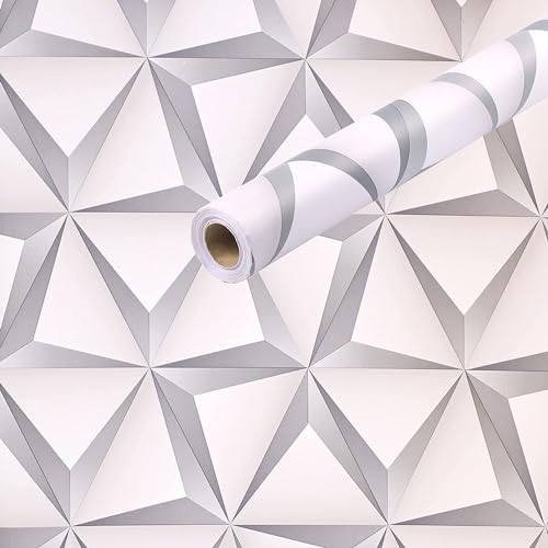 Image of FOKRIM Wallpaper for Wall Sticker for Home,Office White Shadow 45x300 45x300cm Sticker Wallpaper Peel and Stick Hexagon Removable Self Adhesive Waterproof Wallpaper(Pack of 1)