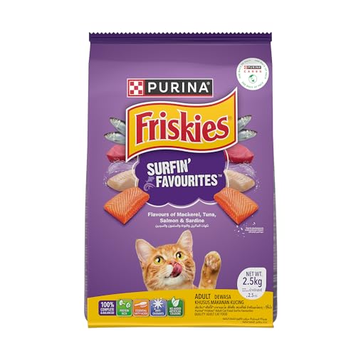 Image of Purina Friskies Surfin' Favourites Adult Dry Cat Food, 2.5kg, Contains Mackerel, Tuna, Salmon & Sardine Flavours