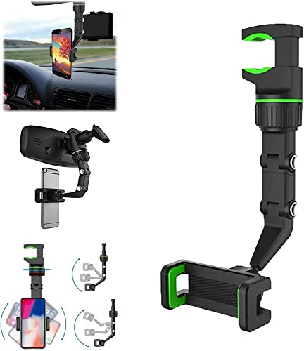 BKN® Multifunctional Car Rear View Mirror Rotatable Holder, 360° Car Mounted Hanging Clip Holder for All Universal Mobile Phones & GPS Holder