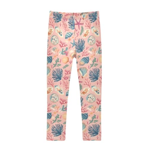 KLL Sea Ocean Animals Corals Seaweeds Shells Sand Little Girls Athletic Leggings Fashion Full Length Workout Pants Sports