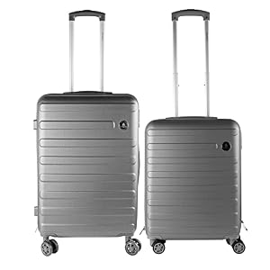 Mojawo 2-TLG Set Koffer Set Hartschalen Reisekoffer Trolley Teleskop Ultraleicht Hartschale Rollen ABS Ultraleicht Silber Grau Mojawo 2-TLG Set Koffer Set Hartschalen Reisekoffer Trolley Teleskop Ultraleicht Hartschale Rollen ABS Ultraleicht Silber Grau