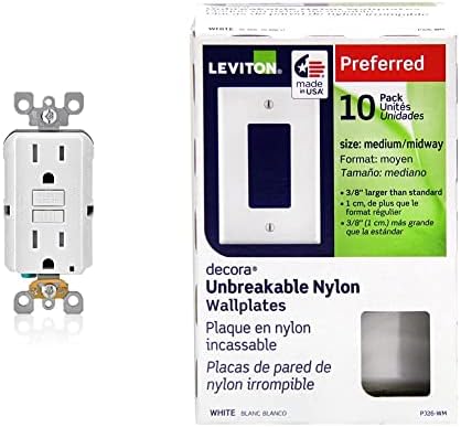 Leviton GFTR1-3W Smartest Self-Test SmartlockPro Slim GFCI Tamper-Resistant Receptacle with LED Indicator (3 Pack), White & PJ26-WM 1-Gang Decora/GFCI Decora Wallplate, White, 10-Pack