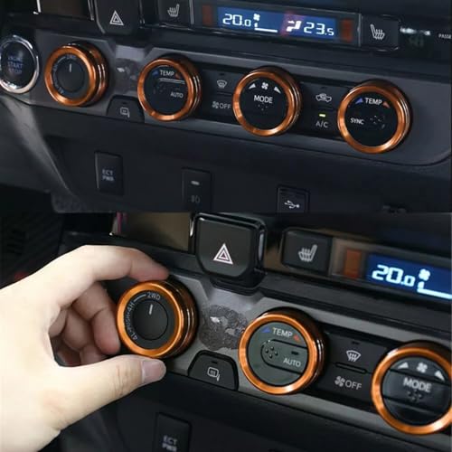 Image of Aluminum Alloy AC Knob Covers Kit for Toyota Tacoma 2016-2023 (4pcs Orange) - HVAC Control Button Covers, Metal Air Conditioner Dial Covers, Durable Interior Upgrade Accessories