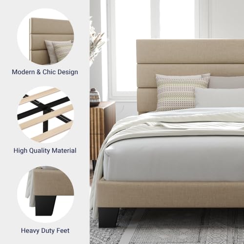 Image of Allewie Cal King Size Platform Bed Frame with Fabric Upholstered Headboard