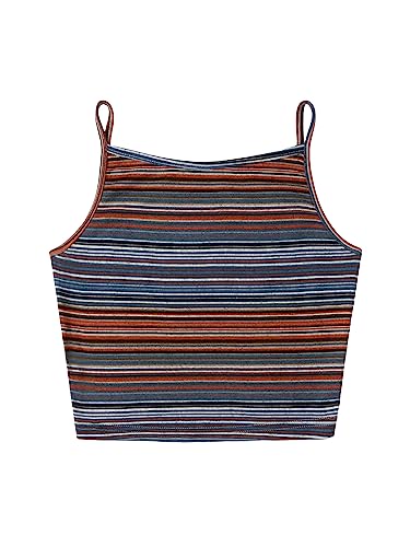 COZYEASE Women's Striped Print Tank Top Vest Slim Fitted Spaghetti Strap Sleeveless Casual Crop Top