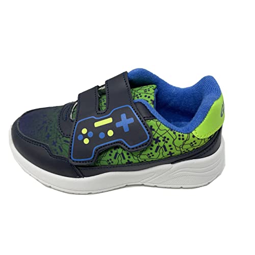 HTUK® Chaussures de jeu pour garçons - Bleu - Baskets de sport faciles à attacher - Baskets de sport tendance pour garçons - Fermeture à double barre - Taille 8-2, bleu, 25 EU Cover