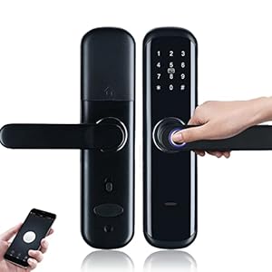 Serrure Empreinte Digitale Serrure Electronique Porte Entree avec Poignée Levier Clavier à écran Tactile Mot de Passe Code Serrure de Porte Intelligente Serrure Biometrique avec Clé, Télécommande APP