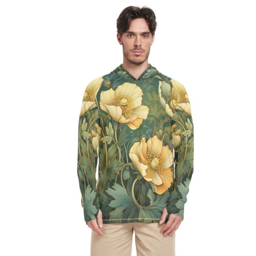 Rash Guard à Col Rond Fleurs Jaunes Vintage et T-Shirt Protection Solaire Homme