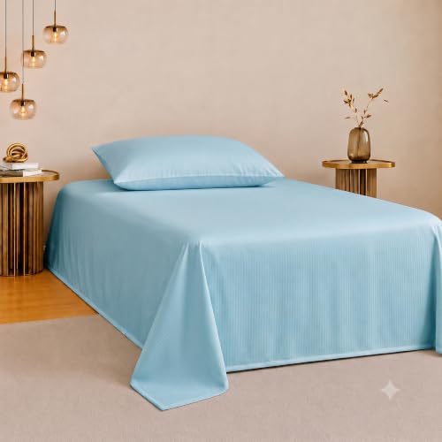 Image of Satin Striped Glace Cotton Single bedsheet with 1 Pillow Cover | Soft & Smooth Finish | Single Bed bedsheet 90 x 60 Inch | Pillow Cover 18 x 28 Inch | Breathable, Fade Resistant
