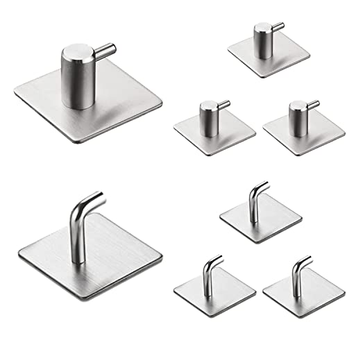 Cosyres Selbstklebende Haken, rostfreier Edelstahl, selbstklebende Türhaken, Kleiderhaken, Wandhaken, wasserdichte Haken für Badezimmer, Schlafzimmer, Küche, Büro, 304 gebürsteter Edelstahl, 8 Stück Cover