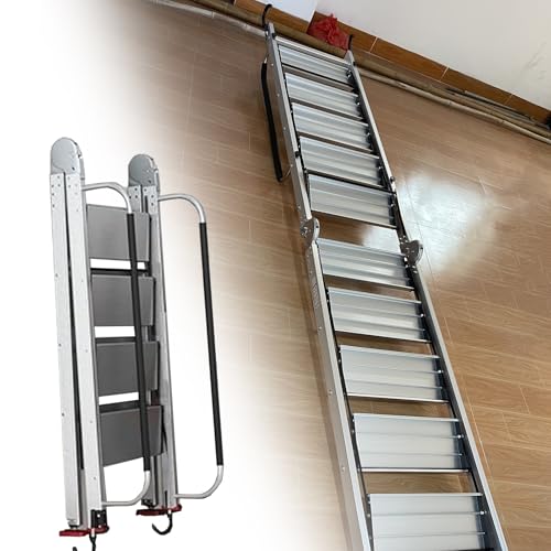 EXCLURA Dachbodentreppe Aluminium-Klappdachbodenleiter 2,5 m Bis 4 m, Schuppen-Dachbodenleiter für Kleine Räume/Tiny Home, Universelle Dachbodentreppe, Feuerleiter(9 ft/2.75 m-9 Steps)