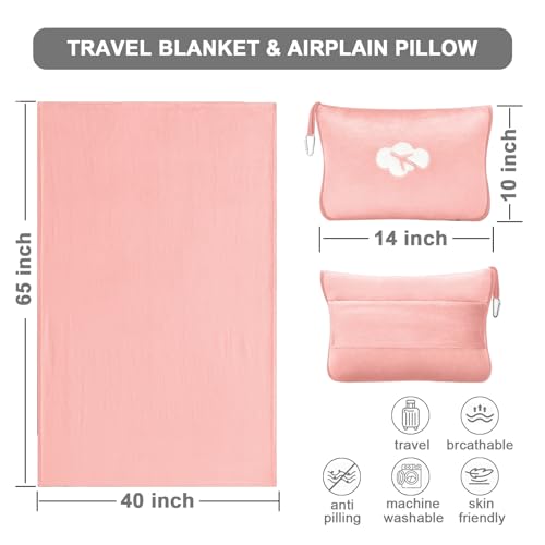 Image of Fleece Blanket 40 inchx65 inch for Travel with Portable Storage Bag (Solid Pink)