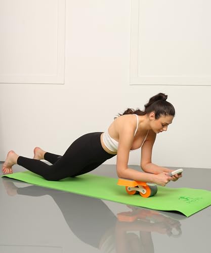 Image of INSTAFIT Automatic Rebound Ab Roller with Elbow Support, Timer, Calorie Counter, Mobile Holder, Dual Non-Slip Wheels, Knee Pad, Orange