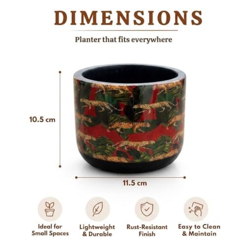 Image of Urban Upvan Decorative Terracotta Black Tiger Planter Pot for Home & Garden | Indoor Outdoor Flower Pot for Balcony, Living Room, Office & Table Decor (Pack of 1)