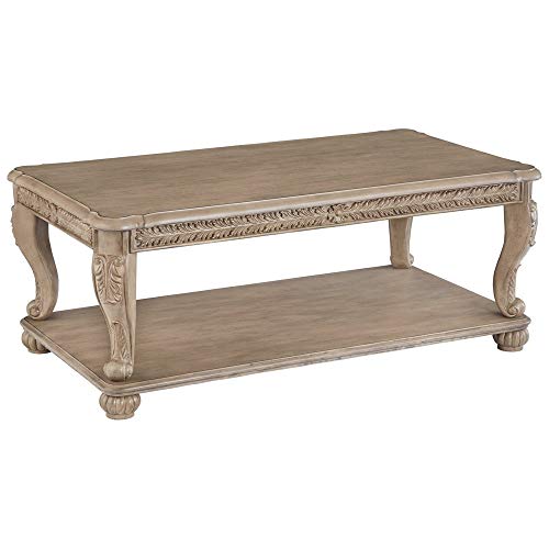 Benjara Wooden Rectangular Coffee Table with Engravings and Bottom She
