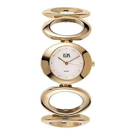 Clips dam analog klocka med metallarmband Guld/vit