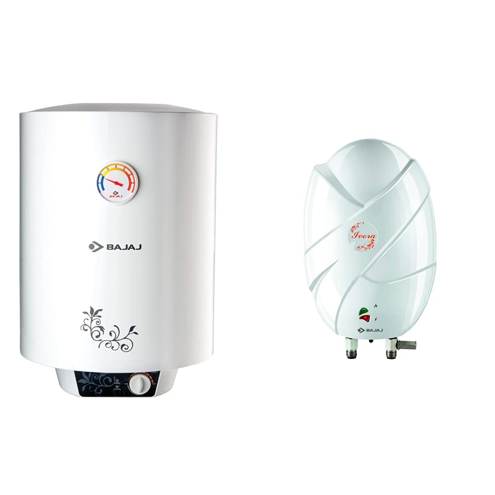 Bajaj New Shakti Storage 25 Litre Vertical Water Heater, White, 4 Star u0026  Ivora Instant 3-Litre Vertical Water Heater, White Combo : Amazon.in:  Health u0026 Personal Care