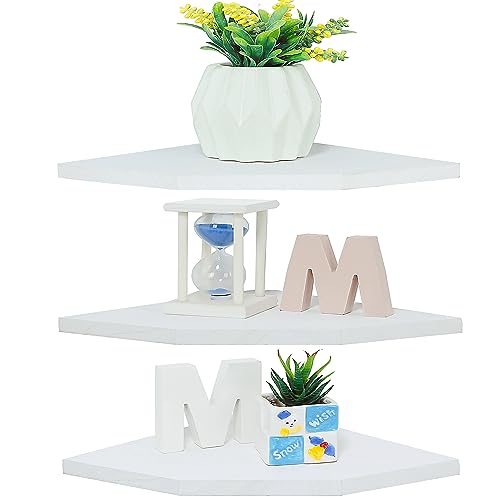 Image of DUICIRX Corner Wall Shelves, Wood Corner Floating Shelves with Cable Raceway, Wall Mount Storage Display for TV Accessories, Monitor, Speaker, Cable Box, Game Console (White, Diamond- 12 Inch)