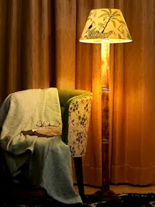 Green Girgit Floor Lamp Brown Ring with Multicolor Taper Green Lamp Shade | Light Decoration for Home | Living Room & Bedroom Bedside Floor Lamp | Wooden Floor Lamp