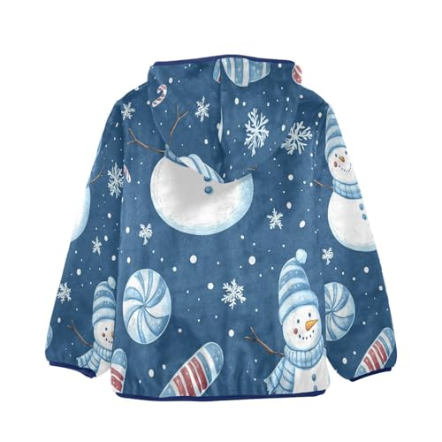 Snowman Candy Cane Snowflakes Toddler Fleece Jacket Girl Boys Hooded Fleece Jacket Coat Warm Outwear Zip-up 3-10T2