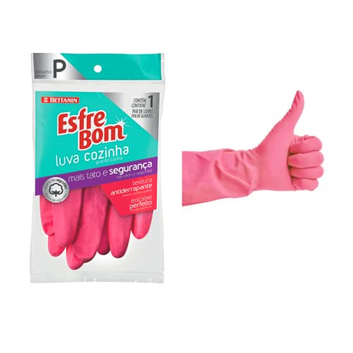 Luva de Cozinha em Látex com Encaixe Perfeito, Tamanho P, Cor Rosa, Linha EsfreBom, Bettanin