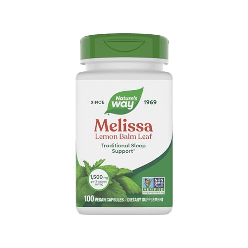 Nature's Way Melissa Lemon Balm Leaf, Traditional Sleep Support*, Melatonin Free, 1500 mg per 3-Capsule Serving, Non-GMO Project Verified, 100 Vegan Capsules (Packaging May Vary)