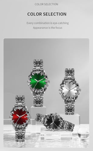 Image of CARLIEN Gothic Claw Watch for Men - Unique Stainless Steel Wristwatch, Luminous Hands, Waterproof Quartz Movement, Futuristic Melting Style, Cool Red & Green Color Options