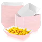 Yinkin 100 Pcs 2lb Paper Food Trays Boat 2lb Disposable Nacho Trays Kraft Paper Boat for Tacos Concession New Year's Eve Party Supplies (Light Pink)