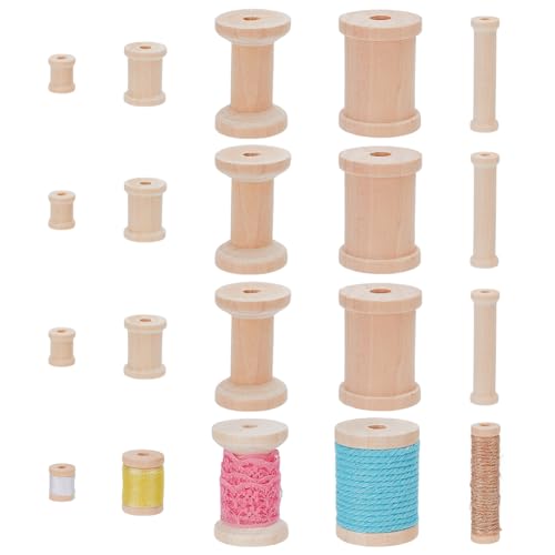 WADORN 20 Stück 5 Stile Holzspulen Zum Basteln, 1.6~5.1cm Unbehandelte Holzspule Drahtwebspulen Leere Nähspulen Aus Holz Stickgarnspule Für Nähmaschinen Drahtfadenschnur