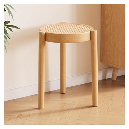 WIGSELBL Lot de 4 tabourets empilables en bois et rotin avec dessus rond - Tabourets empilables pour cuisine, îlot de 4 - Tabourets de bar pour salle à manger (style 4)