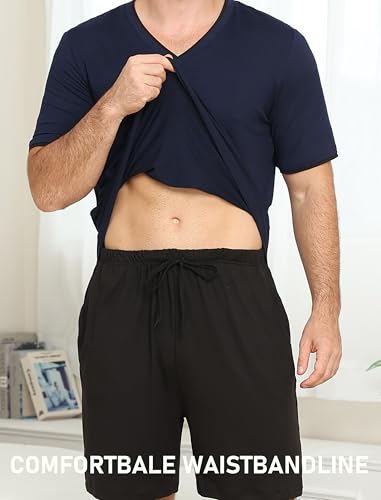 Image of MoFiz Mens Pajamas Set Short Sleeve PJ's Sleep Lounge Sleepwear Cool Pyjama Summer Sets Comfortable Lightweight