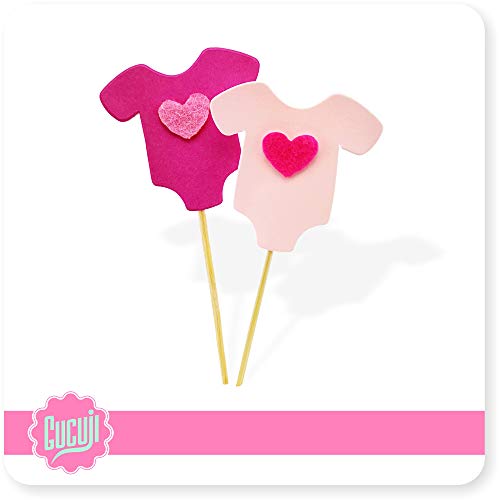 Guguji 40 Pcs Pink Baby Jumpsuits Baby Shower Cake Cupcake Toppers Picks For Birthday Girls Party Decorations #TOP2