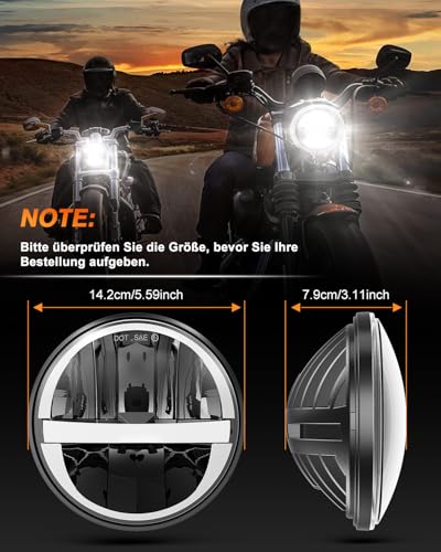 CO LIGHT 5,75 Zoll LED Scheinwerfer Motorrad,5-3/4 Zoll Rund LED Zusatzscheinwerfer Motorrad Headlight mit DRL Hi-Lo Beam, E Geprüft IP68 Wasserdicht