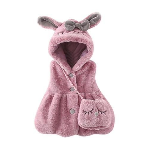 Winter Warm Fleece Coat Tops 2024 Girls Winter Rabbit Ears Hooded Sleeveless Vest Coat Button Plush Jacket Coat Tops