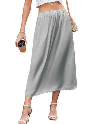 Image of Avidlove Women's Satin Half Slip 36 inch Lace Long Underskirt XS-XXL | satin polyester,soft silk touch,smooth opaque fabric (no cling) lightweight,ankle length,no see through,a flare silhouette