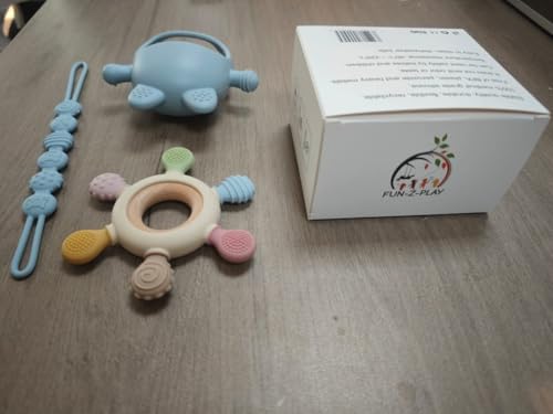 Image of 3 Packs Baby Teething Toys for 0-12 Months Babies, Silicone Pacifier with Teething Mittens and Silicone Teethers for Babies, Soft Handheld Teether Baby Chew Toys for Infants, (Blue)