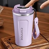 Vaso de café aislado – Taza inteligente de temperatura de 510 ml, termo de viaje sellado al vacío | Botella de bebidas con pantalla digital, contenedor portátil a prueba de fugas con tapa para té