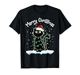 Black Cat Christmas light Merry Christmas Cat tees