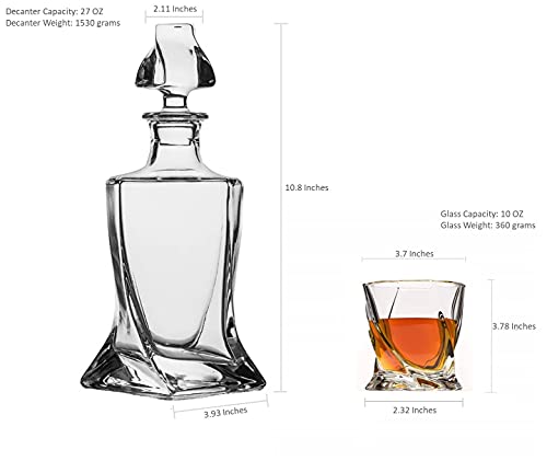 Image of Whiskey Decanter & Glasses Set, Large Lead-Free Crystal Glass, Tasting Cups Scotch Old Fashioned Glass, Wine Bottle for Drinking Irish Whisky, Bourbon, Tequila (Twist, 1 Decanter & 6 Glasses Set)
