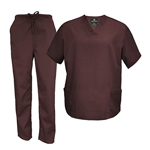 Natural Uniforms M&M Scrubs Men's Scrub Set Medical Scrub Tops and Pants (Medium, Chocolate)