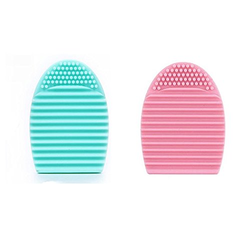HiMo Cleaning MakeUp Washing Brush Silica Glove Scrubber Board Cosmetic Clean Tools (Pink&Green)