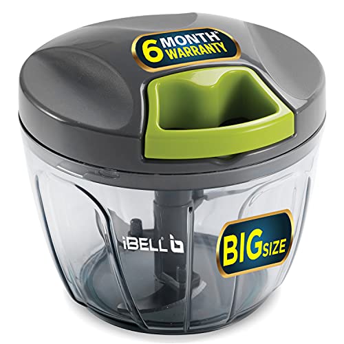 Image of IBELL PC650S Plastic Vegetable Cutter, Chopper, Egg Beater, Blender with 3 Blades - Large 650 ml, Black and Green