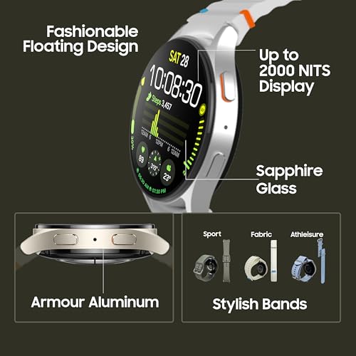Image of (Refurbished) Samsung Galaxy Watch 7 (40mm, Cream, BT+LTE) with 3nm Processor | Dual GPS | Sapphire Glass & Armour Aluminum | 5ATM & IP68 | HR, SpO2, BP & ECG Monitor