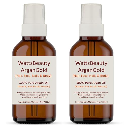 Watts Beauty ArganGold 100% Certified Pure Raw, Cold Pressed Argan Oil for Hair & Body - All Natural Virgin Argan Oil Direct from Morocco
