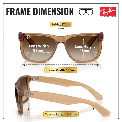 Image of Ray-Ban RB4165F JUSTIN CLASSIC LOW BRIDGE FIT Square Shape Sunglasses for Men with Official RayBan Eyewear Kit