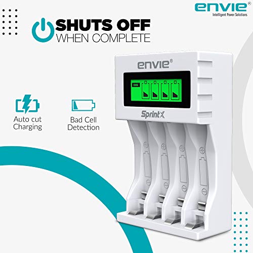 Image of ENVIE (ECR11MC) SprintX Ultra Fast Charger for Rechargeable Batteries AA & AAA Ni-mh, with LCD Display Indicator, Smart Charge Control System, Charge 2 or 4 Batteries at a Time