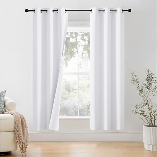 Image of NICETOWN 100% Blackout Window Curtain Panels 78 inch Length for Bedroom, Set of 2, Snow White, 42 inches Wide, Thermal Insulated Drapes