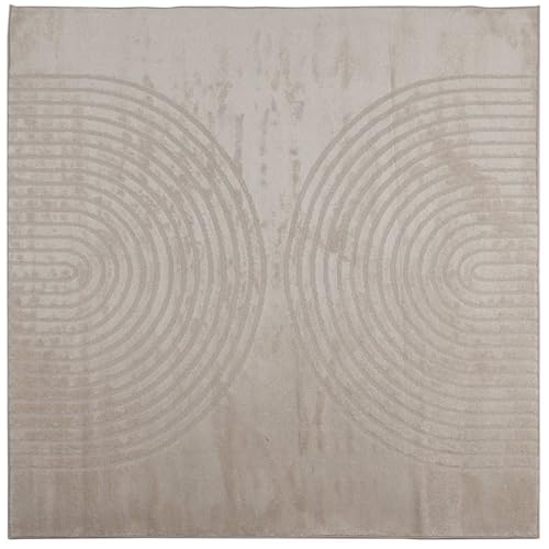 vidaXL Tapis de Surface Carré Galati Beige 120 x 120 cm Polyester, Tapis de Salon, Design Moderne et texturé, touché Doux, Facile à Nettoyer, sûr pour Les...
