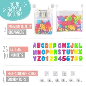 Comfylife 2 x Mesh Bath Toy Organizer + 6 Ultra Strong Hooks + 36 Bath Letters & Numbers – Eco-Safe, Fun, Educational Foam Letters and Perfect Toy Storage Net for Baby Bath Toys & More Comfylife 2 x Mesh Bath Toy Organizer 6 Ultra Strong Hooks 36 Bath Letters Numbers–Eco Safe Fun Educational Foam Letters and Perfect Toy Storage Net for Baby Bath Toys More