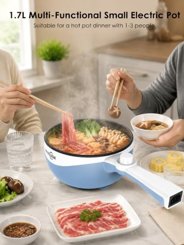 Image of Audecook Electric Hot Pot Mini Electric Skillet Adjustable Power Nonstick | Portable Cooking Pot Multi Ramen Cooker for Noodles, Soup, Steak, Eggs, Oatmeal, Home, Office, Dorm Room, and Travel
